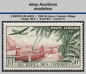 Comoro Islands - 1950-54, Comoro Village & Plane, Single, MLH, Sc.#C1 -Cat.$3.75 - Picture 1 of 1