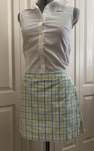 Adidas Golf Skort Stretch Blue Green white Plaid Stripe Pockets Women's Size 8