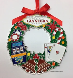 Welcome To Las Vegas Sign Christmas Tree Wreath Hanging Ornament Cards Dice Chip - Picture 1 of 1