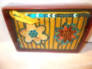 VINTAGE Rolfs Beaded Sequined PETAL Coin Purse Pouch POLYESTER SATIN 5.25"x3.5" - Picture 1 of 8