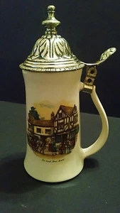 Vintage Lidded BEER STEIN w/ Old Coach House Bristol Scene, 9.25" tall, USA Made - Picture 1 of 5