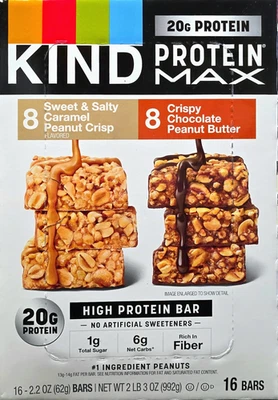KIND Protein Max Variety Pack 16 Barritas - 20g Proteína - Caramelo y Choc Crujiente PB Foto 1 de 4