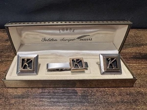 VTG Swank Golden Script Initial "K" Cufflinks and Tie Bar Boxed Set - Picture 1 of 3