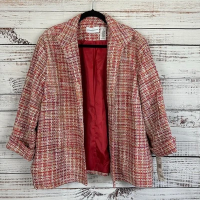 Women's NWT Alfred Dunner Pink Red Tweed Open Front Blazer Jacket Lined Size 20 - Image 1 of 4