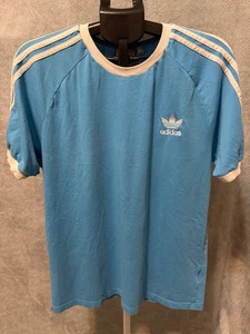 Adidas Original 3 Stripes Embroidered Logo Tee Men's Trefoil Blue White Sz Large - Picture 1 of 10