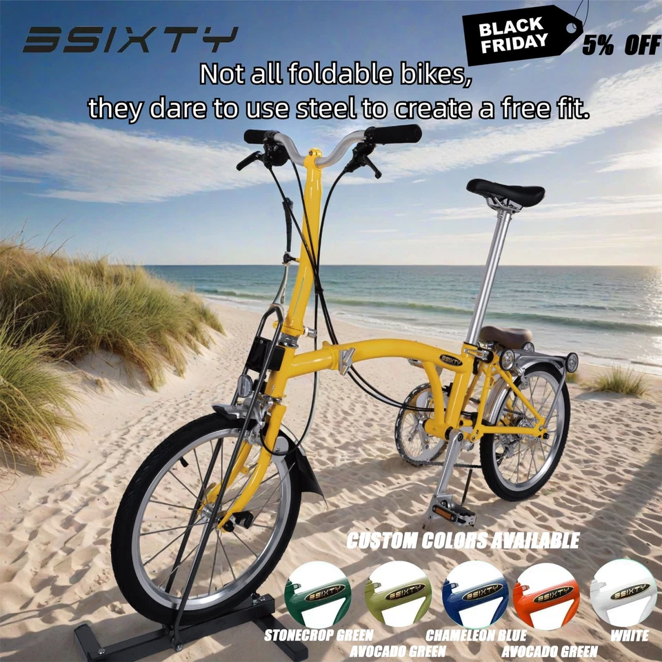 3SIXTY Faltrad im Brompton Style 4 Gang 16 Zoll Leichtes Klappfahrrad yellow - Bild 1 von 4