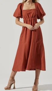 ASTR THE LABELAngeles Cutout Linen Blend Midi Dress Size Medium - Picture 1 of 7