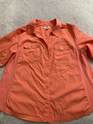 Croft & Barrow Women 3/4 Roll Tab Sleeve Pockets Button-Up Shirt Orange Size 2X - Image 1 of 4