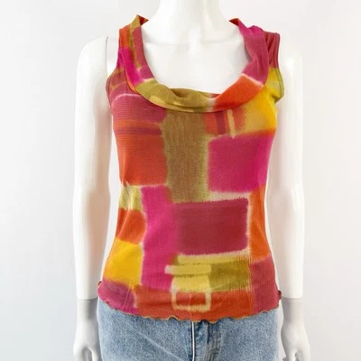 Camiseta sin mangas Weston Wear cuello capucha malla talla S Y2K colorida geométrica sin mangas Foto 1 de 4