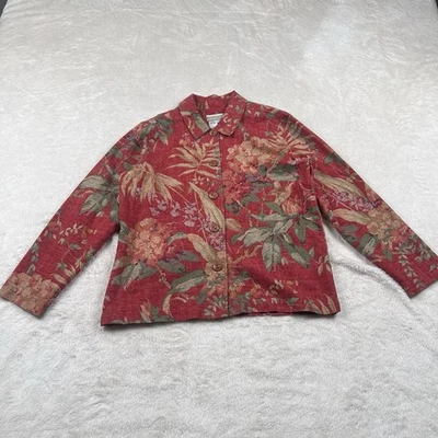 Coldwater Creek Floral Jacket Womens Medium Red Button Up Long Sleeve Cotton - Image 1 of 4