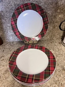 Juego de 6 platos de cena Pottery Barn tartán a cuadros rojo blanco verde - Imagen 1 de 5