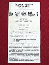 1950 PARKER BROTHERS "CLUE" vintage board game RULES OF PLAY instructions only