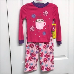 Extremely Me Pink Purple Hot Chocolate Print Fleece Girls Pajama Set Size 4 NWT - Picture 1 of 5