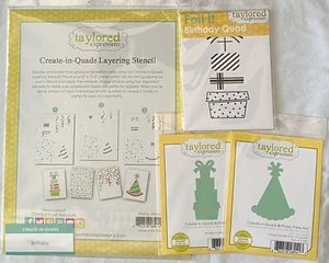 Taylored Expressions CREATE IN QUADS - BIRTHDAY Stencil Set, Dies, Foil It, NEW - Picture 1 of 11