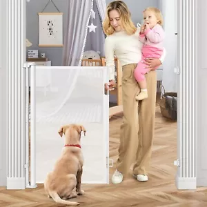 NUOVO CANCELLO APERTO RETRATTILE PER CANI BAMBINO 55"W X 42"H EXTRA ALTO BIANCO - Foto 1 di 2