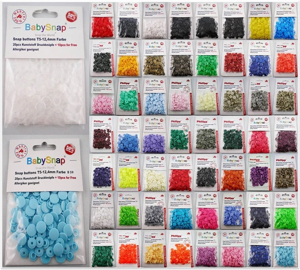 Teil 1: Baby Snaps Rund glänzend Nähfrei-Druckknöpfe Auswahl 20-Stück-Packung - Bild 1 von 1