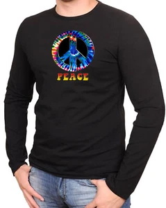 Peace 70er TyeDye Batik Schwarze T-Shirt Langarmshirts -454 -LA - Picture 1 of 2