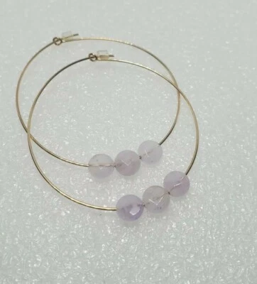 Nuevos pendientes de aro rellenos de oro de 14kt con cristales facetados de piedras preciosas de amatista Foto 1 de 3