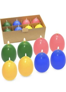 8 Kerzen eiförmig Farben rosa gelb grün blau unparfümiert Ostern Deko Windlicht - Bild 1 von 5