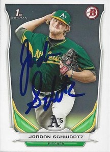 Jordan Schwartz Oakland Athletics 2014 Bowman Signed Rookie Card