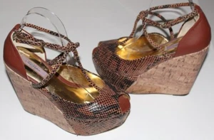 Ted Baker Leuzea Plateau-Sandalen 7 Schlangenmuster Keilabsatz 5" Absatz 1,75 Korkmuster  - Bild 1 von 12