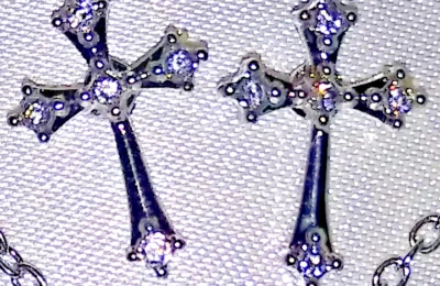 Croce Orecchini Argento Zircone Cubico Oro Bianco Religioso Qualità Nuovo - Immagine 1 di 4