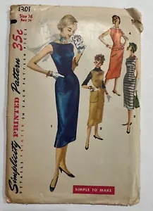 Simplicity 1301 Vintage 1955 Sewing Pattern DRESS Size 16 1950's UNCUT - Picture 1 of 3