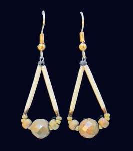 Natural Porcupine Quill, Faceted Unakite Stone & Brass Bead Chandelier Earrings - Picture 1 of 4