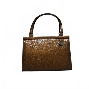 Vintage Jeanne Lottie Top Henkeltasche braun glasiert geprägt Trapez strukturiert - Bild 1 von 12