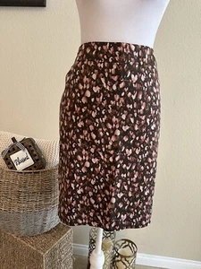 Merona Skirt Women’s Size 10 Pink Brown Floral Straight Stretch w/ Pockets - Picture 1 of 8