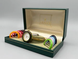 Auth Gucci Change Bezel 12 Colors Gold White Women Watch 6.5inc [Very Good] - Picture 1 of 19