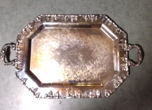 Sheffield Tray Silver on Copper with grape and vine pattern 24.5” Heavy Platter - Picture 1 of 16