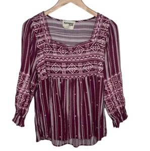 Savanna Jane weinrot bestickt gestreift quadratischer Ausschnitt Bluse Damen Größe L - Bild 1 von 5
