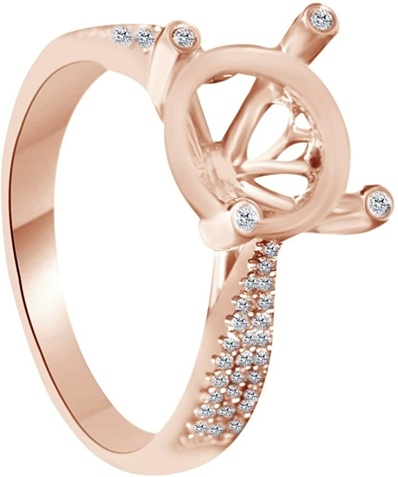 Anillo semi montaje de diamantes naturales blancos de corte redondo de 9,5-10 mm en oro rosa de 10 k Foto 1 de 1