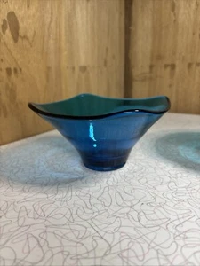 Vtg Viking Blue Elegant Glass Epic Line Square Top Bonbon Candy Trinket Dish - Picture 1 of 4