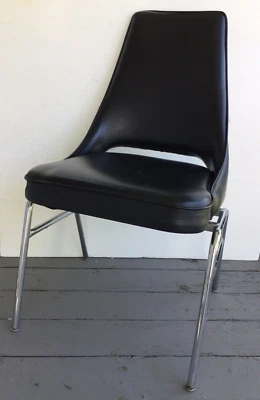 Винтажный ретро MCM середины века современный черный кожаный хром Chromecraft Inc стул - Изображение 1 из 4
