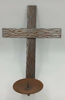 Wall Sconce Rustic Iron Hanging Cross Pillar Candle Holder - Image 1 of 4