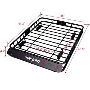 47'' Roof Top Cargo Rack Universal Adjustable Luggage Carrier Cargo Basket - Foto 1 di 12