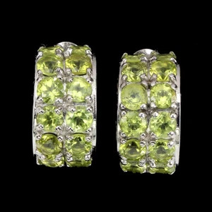 925 Sterling Silber Ohrringe Oval Peridot Natürlicher Edelstein Schmuck - Bild 1 von 10