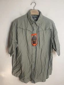 Habit Men's Button Down Vented Shirt Shadow Green Short Sleeve Hiking Fishing - Picture 1 of 8