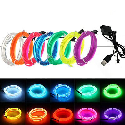 Neon LED Light Glow EL Wire String Strip Rope Tube Decor Party + USB Controller • 6.41$
