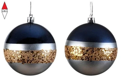 NATALE KAEMINGK SFERA 8CM IN PLASTICA BLU/ARGENTO - Immagine 1 di 2