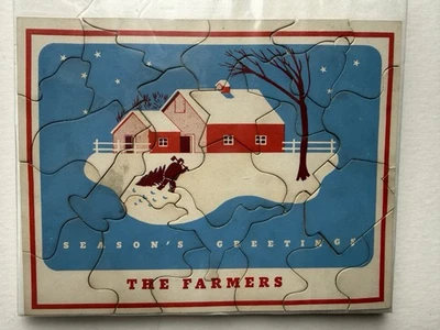 VINTAGE RARE UNUSUAL FARMERS INSURANCE CHRISTMAS JIGSAW PUZZLE FIGURALS 1940s - Image 1 of 4