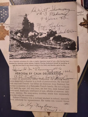 Página del libro firmada por 22 participantes y pilotos de la Batalla de Midway ¡LEER DESCRIPCIÓN! Foto 1 de 2