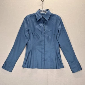 Hugo Boss Women Bashina2 Teal Blue Side Zip Long Sleeve Cotton Blend Shirt Sz 6 - Picture 1 of 16