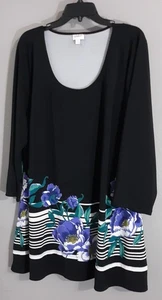 Damen AVENUE 3/4 Arm Pullover Schwarz Tunika Oberteil. Blumenmuster. Gr. 22/24 - Bild 1 von 9