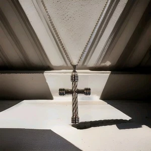 24'' Men Stainless Steel Cross 2" Pendant Stainless Steel Silver Jewel Necklace  - Picture 1 of 7