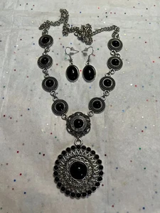 Collar + Pendientes Hecho a Mano con Piedras Preciosas Chapadas en Plata 925 de Ónix Negro - Imagen 1 de 14