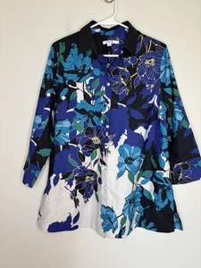 CHICO'S Button Up Tunic Collared Womens 8 (1) Floral Colorful 3/4 Slv - Picture 1 of 6