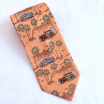 Corbata TOMMY BAHAMA 100 % seda para hombre palmera surf buggie coche salmón naranja Foto 1 de 4